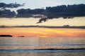 Mid-summer Scottish sunset and distant paddle boarder,the Bay at Balnakeil Beach,Lairg,northwest tip of Scotland,UK