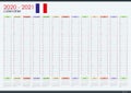 2020 - 2021 mid year wall planner in french language. Academic year. Royalty Free Stock Photo