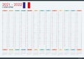 2021 - 2022 mid year wall planner in french language. Academic year. Royalty Free Stock Photo