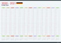 2020 - 2021 mid year wall planner in german language. Academic year. Perfect for home schooling plan, schedule. Royalty Free Stock Photo