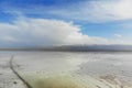 The midair view of Chaka Salt Lake. Chaka is Tibetan language, the meaning is salt pond, which is the salt of Qinghai. It is one Royalty Free Stock Photo