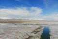 The midair view of Chaka Salt Lake. Chaka is Tibetan language, the meaning is salt pond, which is the salt of Qinghai. It is one Royalty Free Stock Photo