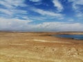 The midair view of the landscape in Delingha. Delingha is a city in northern Qinghai Province, China