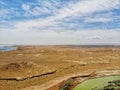 The midair view of the landscape in Delingha. Delingha is a city in northern Qinghai Province, China