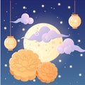 midautumn festival, moon, Chinese lantern, starry sky and mooncake Royalty Free Stock Photo