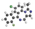 Midazolam benzodiazepine drug molecule. Has sedative, anxiolytic, amnestic, hypnotic, anticonvulsant, etc properties.