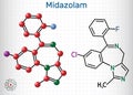 Midazolam molecule. Is a short-acting drug with anxiolytic, anticonvulsant, hypnotic, muscle relaxant, sedative, amnesic