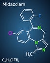 Midazolam molecule. Is a short-acting drug with anxiolytic, anticonvulsant, hypnotic, muscle relaxant, sedative, amnesic