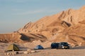 Campinf at Midbar Yehuda hatichon reserve in the judean desert in Israel, mountain landscape, wadi near the dead sea, travel Royalty Free Stock Photo