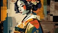 Midcentury Modern Abstract of Geisha Girl - Cubist Style Illustration - Generative Art