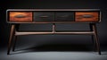 Midcentury Modern Style Console With Drawers: Lurid, Unsettling Mood, Contrasting Lights And Darks Royalty Free Stock Photo