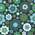 Retro 70s funky ditsy patterned autumn flowers Vector pattern Royalty Free Stock Photo