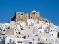 Midday in Astypalaia ,Greece with a close up of the castle and t