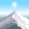 A midday sun over the mountains. Landscape with peak. Mountaineering and traveling and outdoor recreation concept