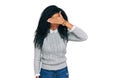 Middle age african american woman wearing casual clothes covering eyes with hand, looking serious and sad Royalty Free Stock Photo