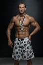 Middle Age Athlete Competitor Showing His Winning Medal Royalty Free Stock Photo