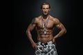 Middle Age Athlete Competitor Showing His Winning Medal Royalty Free Stock Photo