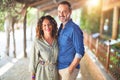 Middle age beautiful couple smiling happy and confident at town park Royalty Free Stock Photo