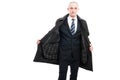 Middle age business man posing wearing raincoat Royalty Free Stock Photo