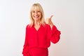Middle age businesswoman wearing elegant shirt standing over isolated white background doing happy thumbs up gesture with hand Royalty Free Stock Photo