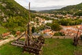 Middle Age catapult defence at Foix Castle in France