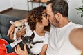 Middle age hispanic couple smiling happy making selfie by the camera Royalty Free Stock Photo