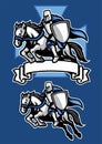 Middle age knight warrior riding horse mascot