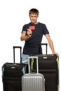 Middle age male standing with suitcases Royalty Free Stock Photo