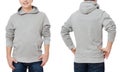 Middle age man in gray sweatshirt template isolated. Male sweatshirts set with mockup and copy space. Sweatshirt design front back