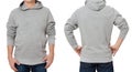 Middle age man in gray sweatshirt template isolated. Male sweatshirts set with mockup and copy space. Sweatshirt design front rear