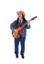Middle age man standing playing the guitar and singing Royalty Free Stock Photo