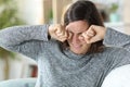 Middle age woman scratching itchy eyes at home Royalty Free Stock Photo