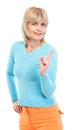 Middle age woman threatening finger