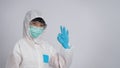 Middle aged asian nurse woman wearing PPE body suit Royalty Free Stock Photo