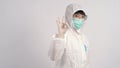 Middle aged asian nurse woman wearing PPE body suit Royalty Free Stock Photo