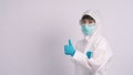 Middle aged asian nurse woman wearing PPE body suit Royalty Free Stock Photo