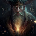 A middle-aged bearded man with a candle. Father Frost. The Winter Solstice, Celebrating Yule