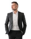 middle-aged business man in a classic suit on a white background Royalty Free Stock Photo