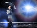 Middle aged businessman walking under umbrella in rain Royalty Free Stock Photo