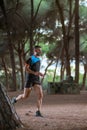 Middle aged caucasian man trail running outdoor Royalty Free Stock Photo