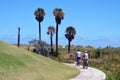 Middle aged couple bicycling at Southpointe Park Beach in