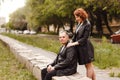 Middle-aged couple walking in the Park outdoors Royalty Free Stock Photo