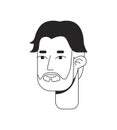 Middle aged male with hollywoodian beard black and white 2D line cartoon character head