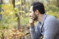 Middle-aged man alone on beautiful autumn day Royalty Free Stock Photo