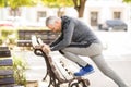 Middle aged man doing warmup workout Royalty Free Stock Photo