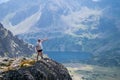 Middle aged man enjoying adventure in the mountains Royalty Free Stock Photo