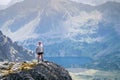 Middle aged man enjoying adventure in the mountains Royalty Free Stock Photo