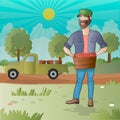 Middle aged man-farmer with box of fruits