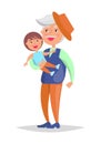 Middle-aged Man with Grandson in Hands Vector