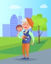 Middle-aged Man with Grandson in Hands Vector